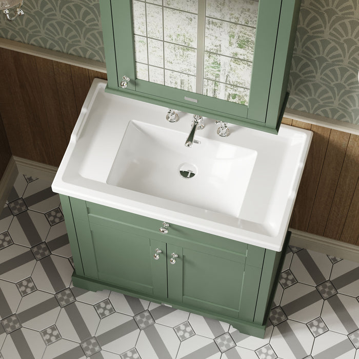 Old London 800mm Hunter Green 2 Door Floor Standing Cabinet With 3 Tap Holes Basin