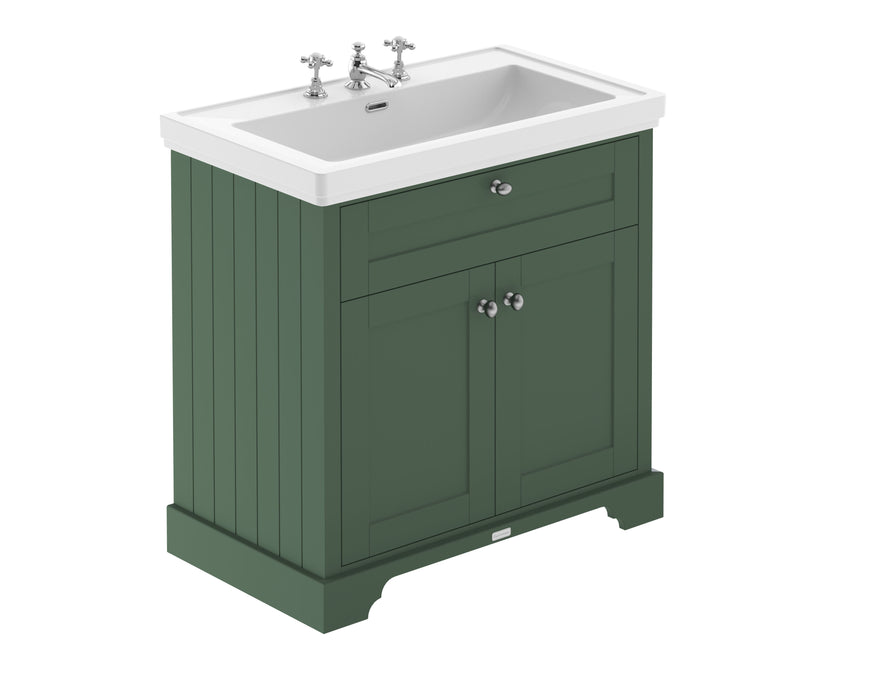 Old London 800mm Hunter Green 2 Door Floor Standing Vanity Unit With 3 Tap Holes Basin