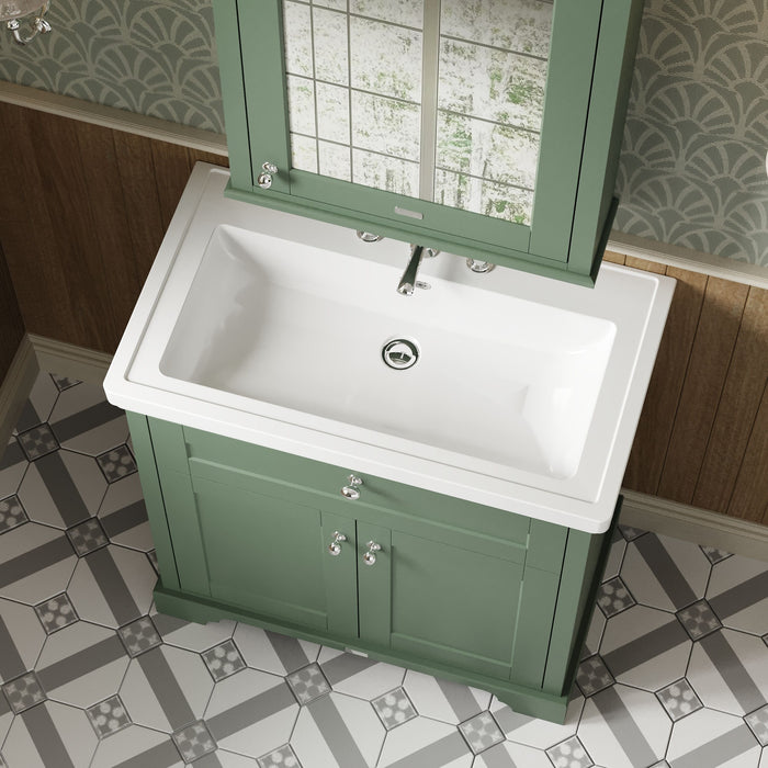 Old London 800mm Hunter Green 2 Door Floor Standing Vanity Unit With 3 Tap Holes Basin