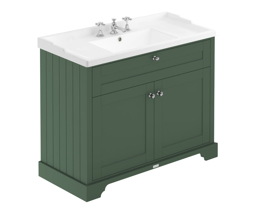 Old London 1000mm Hunter Green 2 Door Floor Standing Cabinet With 3 Tap Holes Basin