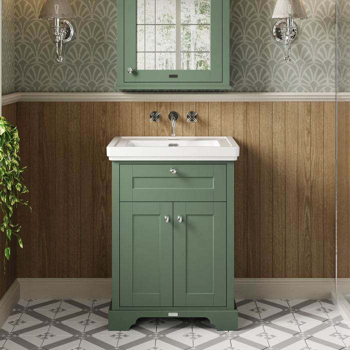 Old London 600mm Hunter Green 2 Door Floor Standing Vanity Unit With Basin