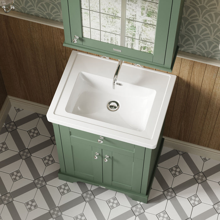 Old London 600mm Hunter Green 2 Door Floor Standing Vanity Unit With Basin