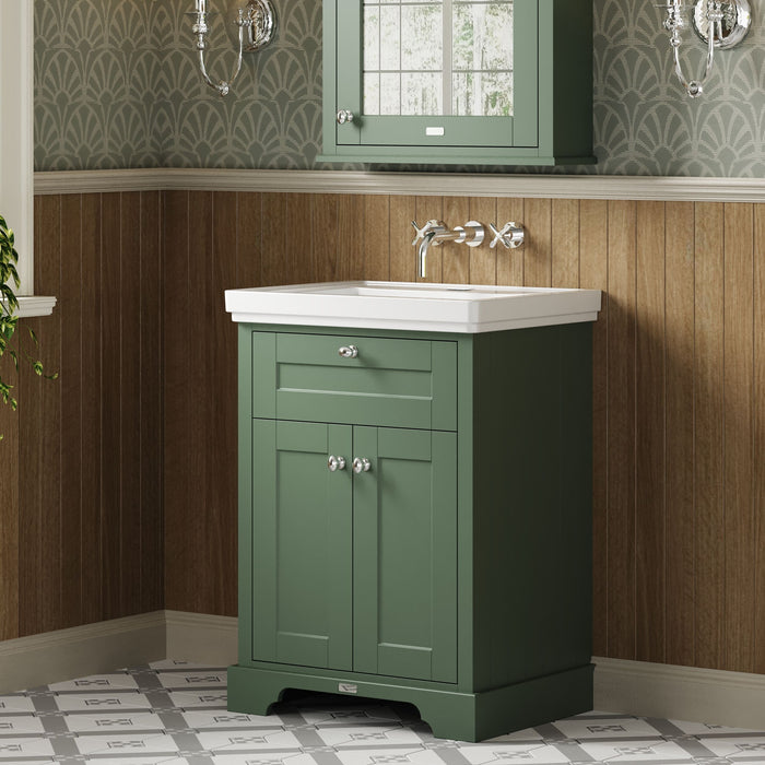 Old London 600mm Hunter Green 2 Door Floor Standing Vanity Unit With Basin