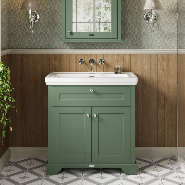 Old London 800mm Hunter Green 2 Door Floor Standing Vanity Unit With Basin