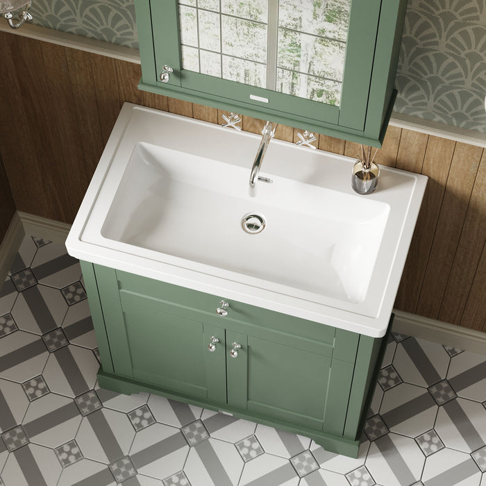 Old London 800mm Hunter Green 2 Door Floor Standing Vanity Unit With Basin