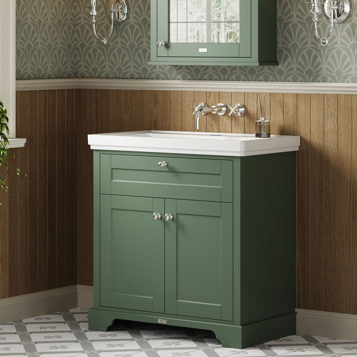 Old London 800mm Hunter Green 2 Door Floor Standing Vanity Unit With Basin