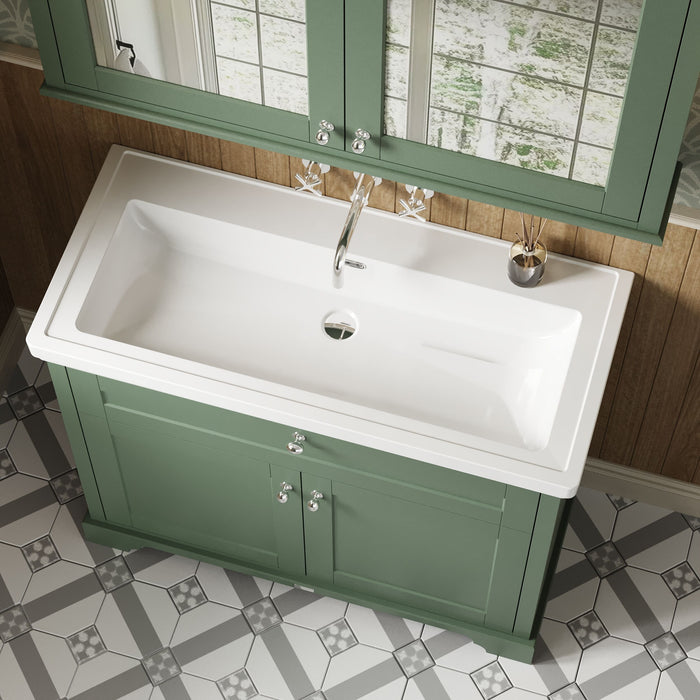 Old London 1000mm Hunter Green 2 Door Floor Standing Vanity Unit With Fireclay Basin