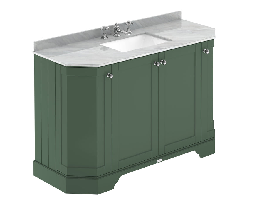 Old London 1200mm Hunter Green 4 Door Floor Standing Angled Vanity Unit With 3 Tap Holes Grey Marble Basin