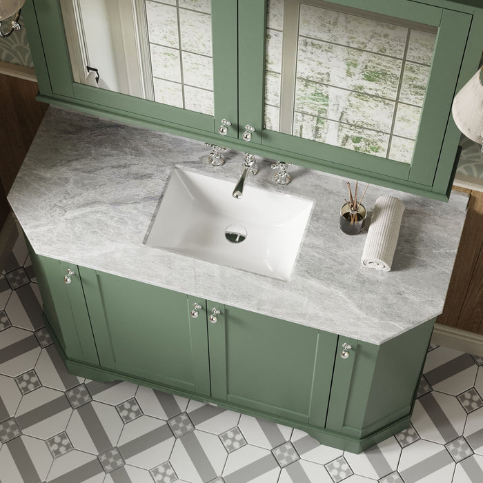 Old London 1200mm Hunter Green 4 Door Floor Standing Angled Vanity Unit With 3 Tap Holes Grey Marble Basin