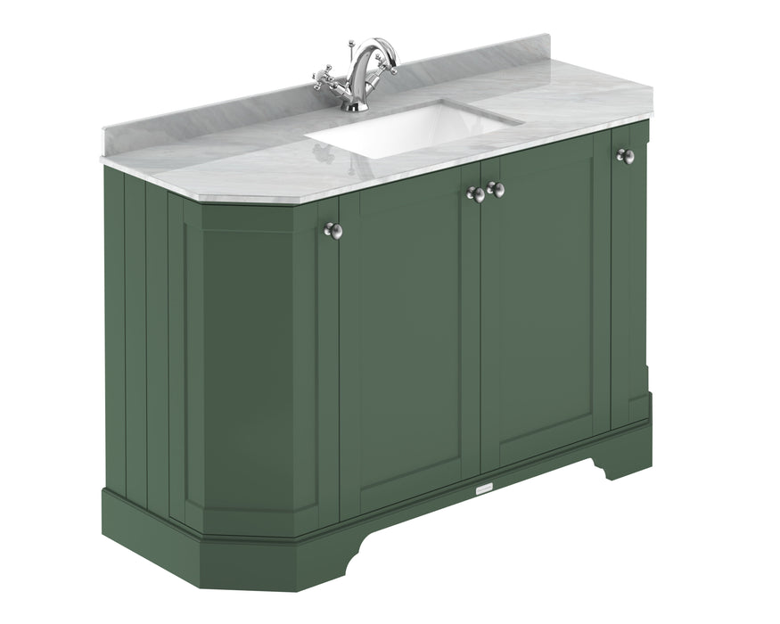 Old London 1200mm Hunter Green 4 Door Floor Standing Angled Vanity Unit With 1 Tap Hole Grey Marble Basin