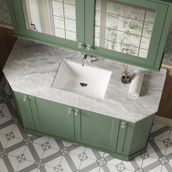 Old London 1200mm Hunter Green 4 Door Floor Standing Angled Vanity Unit With 1 Tap Hole Grey Marble Basin