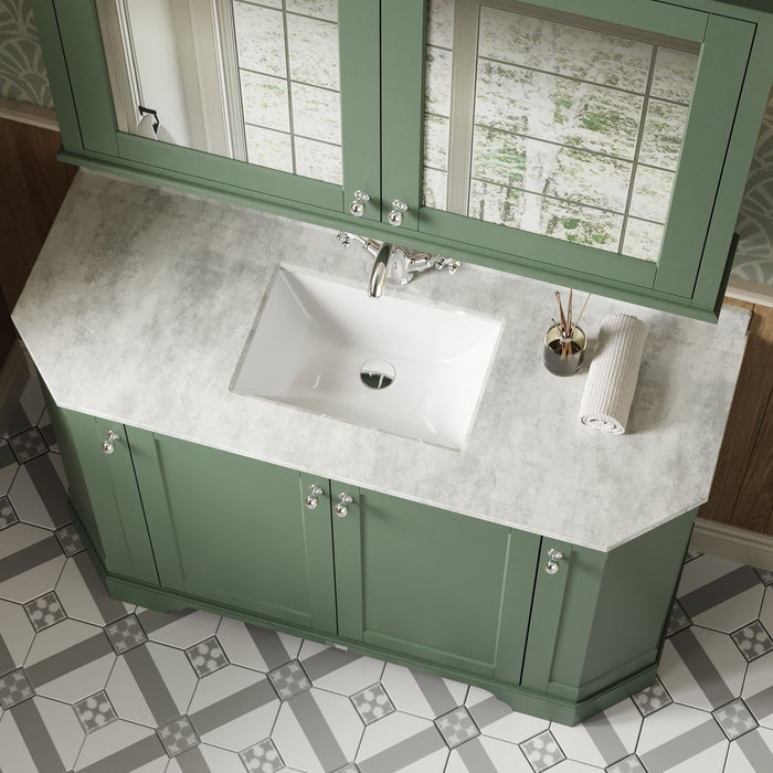 Old London 1200mm Hunter Green 4 Door Floor Standing Angled Vanity Unit With 1 Tap Hole White Marble Basin