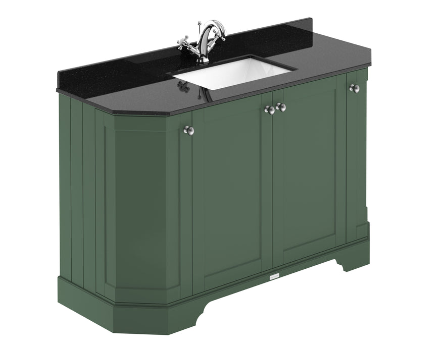 Old London 1200mm Hunter Green 4 Door Floor Standing Angled Vanity Unit With 1 Tap Hole Black Marble Basin