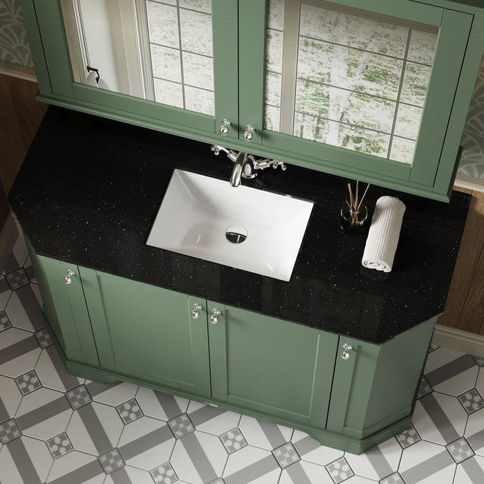 Old London 1200mm Hunter Green 4 Door Floor Standing Angled Vanity Unit With 1 Tap Hole Black Marble Basin