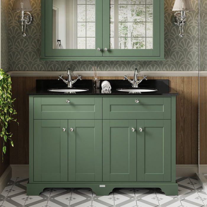 Old London 1200mm Hunter Green 4 Door Floor Standing Cabinet With Black Marble Basin