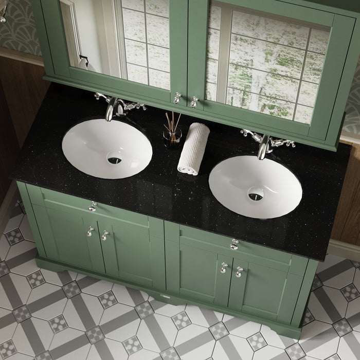 Old London 1200mm Hunter Green 4 Door Floor Standing Cabinet With Black Marble Basin