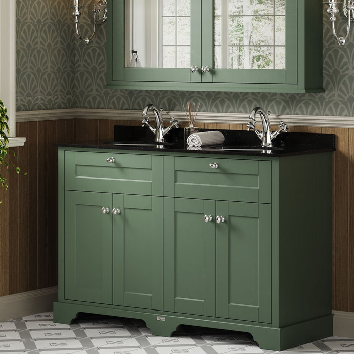 Old London 1200mm Hunter Green 4 Door Floor Standing Cabinet With Black Marble Basin