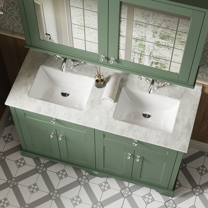 Old London 1200mm Hunter Green 4 Door Floor Standing Cabinet With Twin Marble Basin