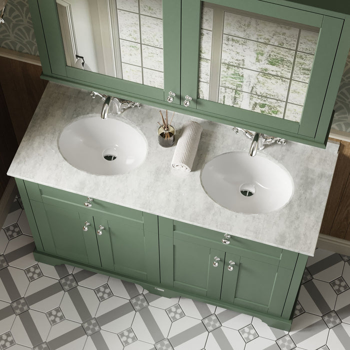 Old London 1200mm Hunter Green 4 Door Floor Standing Cabinet With White Marble Basin