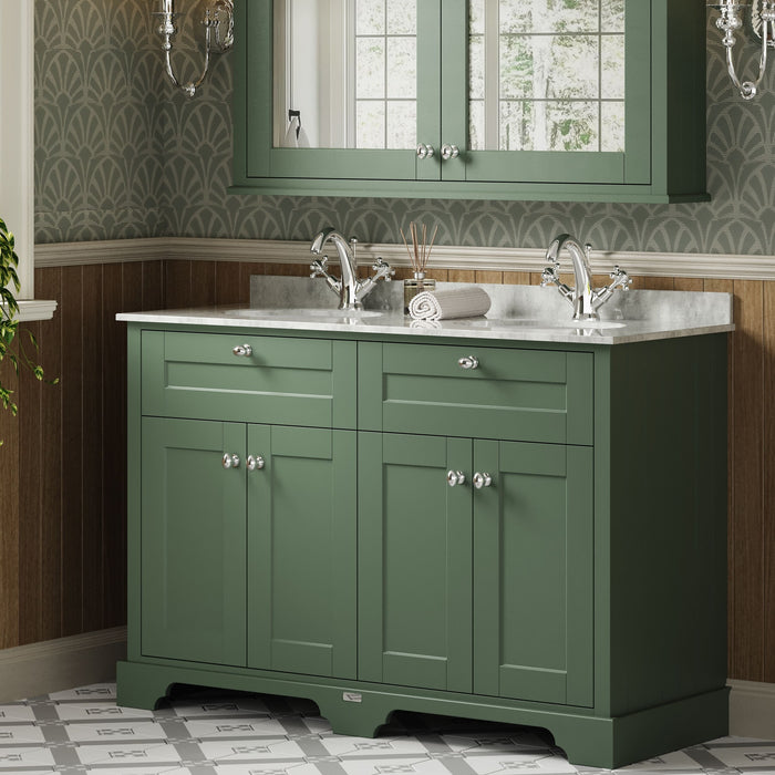 Old London 1200mm Hunter Green 4 Door Floor Standing Cabinet With White Marble Basin
