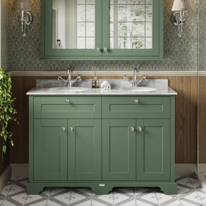 Old London 1200mm Hunter Green 4 Door Floor Standing Cabinet With Twin Marble Basin