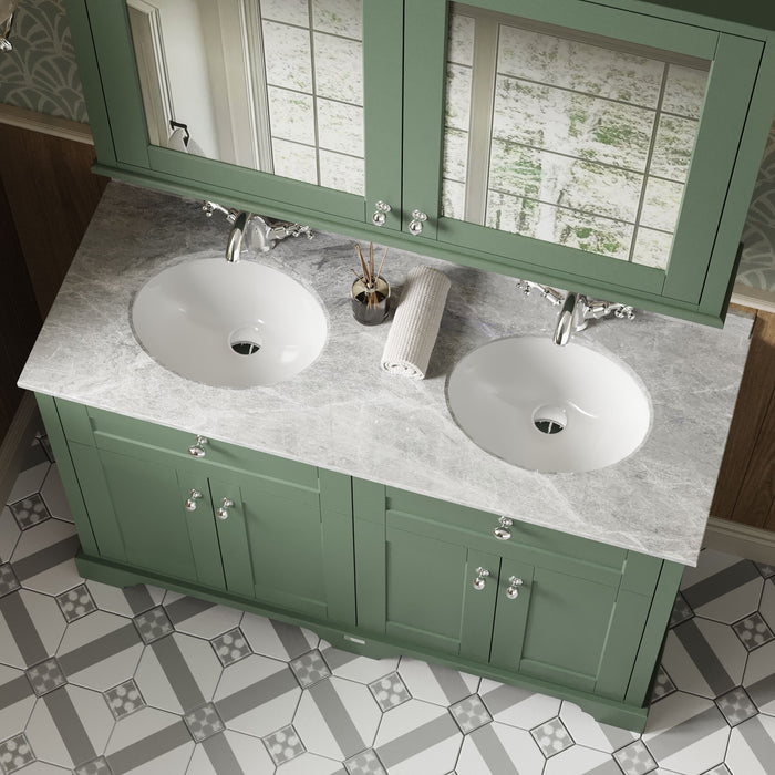 Old London 1200mm Hunter Green 4 Door Floor Standing Cabinet With Twin Marble Basin