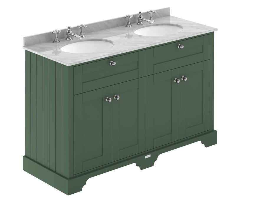 Old London 1200mm Hunter Green 4 Door Floor Standing Cabinet With 3 Tap Holes Twin Grey Marble Basin
