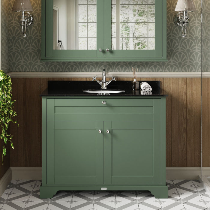 Old London 1000mm Hunter Green 2 Door Floor Standing Cabinet With 1 Tap Hole Marble Basin