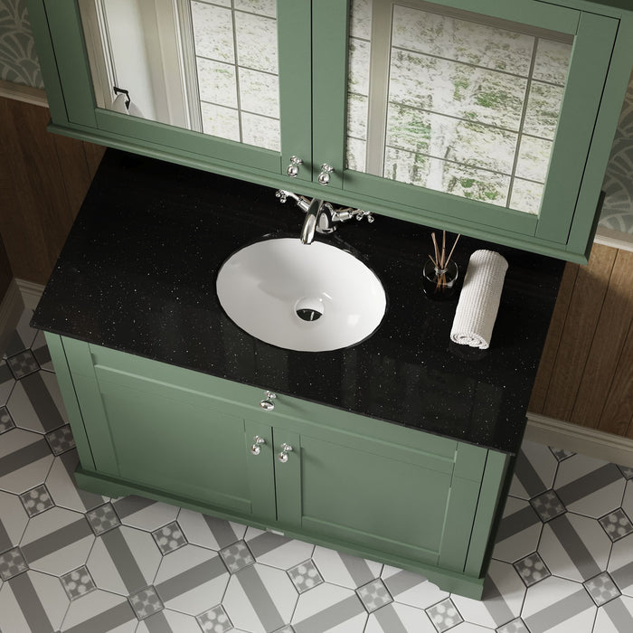 Old London 1000mm Hunter Green 2 Door Floor Standing Cabinet With 1 Tap Hole Marble Basin