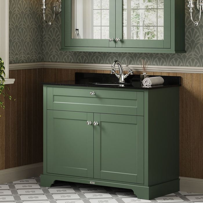 Old London 1000mm Hunter Green 2 Door Floor Standing Cabinet With 1 Tap Hole Marble Basin