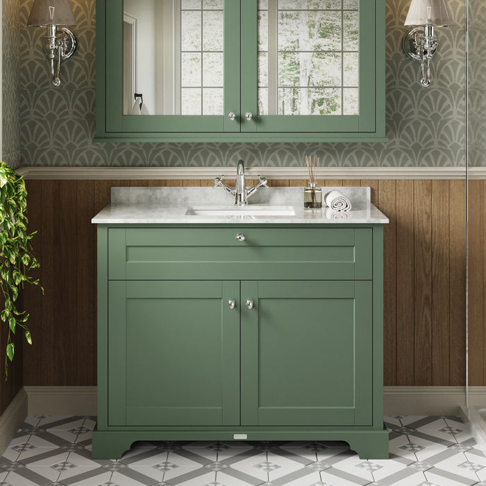 Old London 1000mm Hunter Green 2 Door Floor Standing Cabinet With 1 Tap Hole Marble Basin