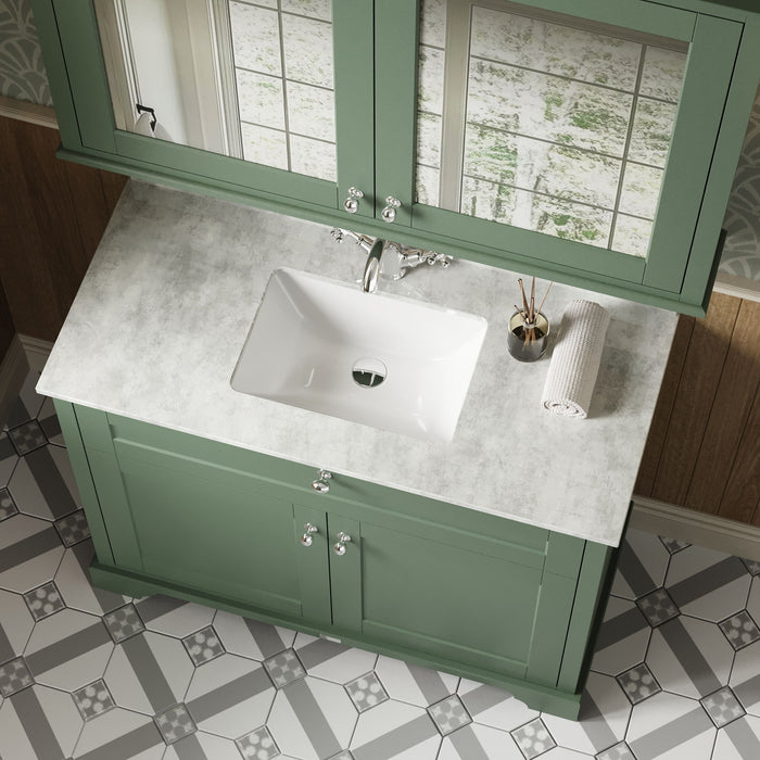 Old London 1000mm Hunter Green 2 Door Floor Standing Cabinet With 1 Tap Hole Marble Basin
