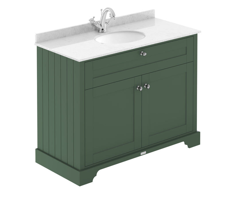 Old London 1000mm Hunter Green 2 Door Floor Standing Cabinet With 1 Tap Hole Marble Basin