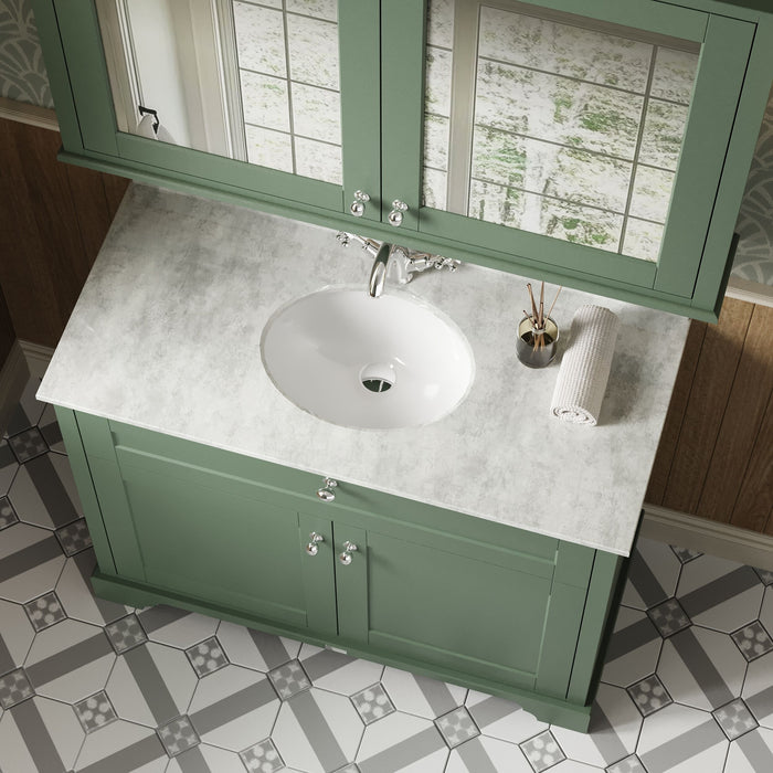 Old London 1000mm Hunter Green 2 Door Floor Standing Cabinet With 1 Tap Hole Marble Basin