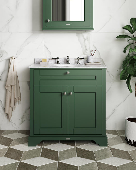 Old London 1000mm Hunter Green 2 Door Floor Standing Cabinet With 1 Tap Hole Marble Basin