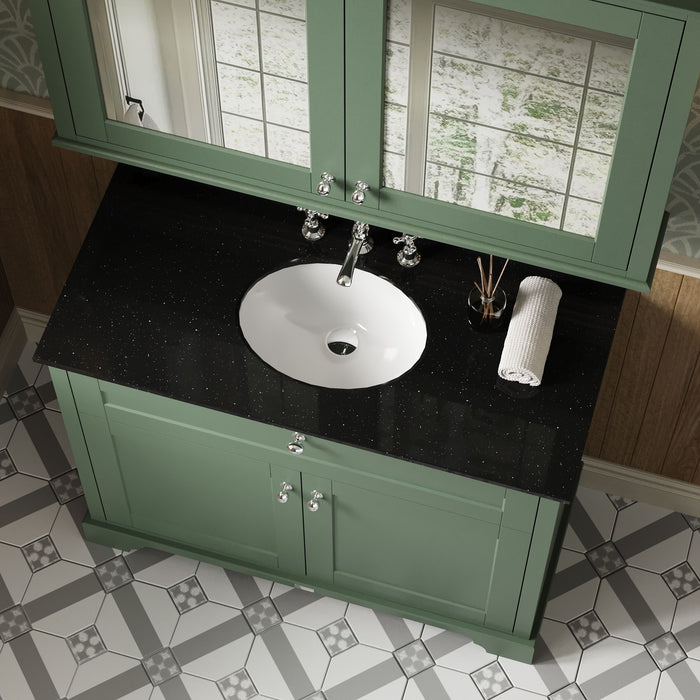 Old London 1000mm Hunter Green 2 Door Floor Standing Cabinet With 3 Tap Holes Marble Basin