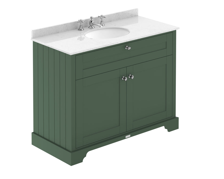 Old London 1000mm Hunter Green 2 Door Floor Standing Cabinet With 3 Tap Holes Marble Basin