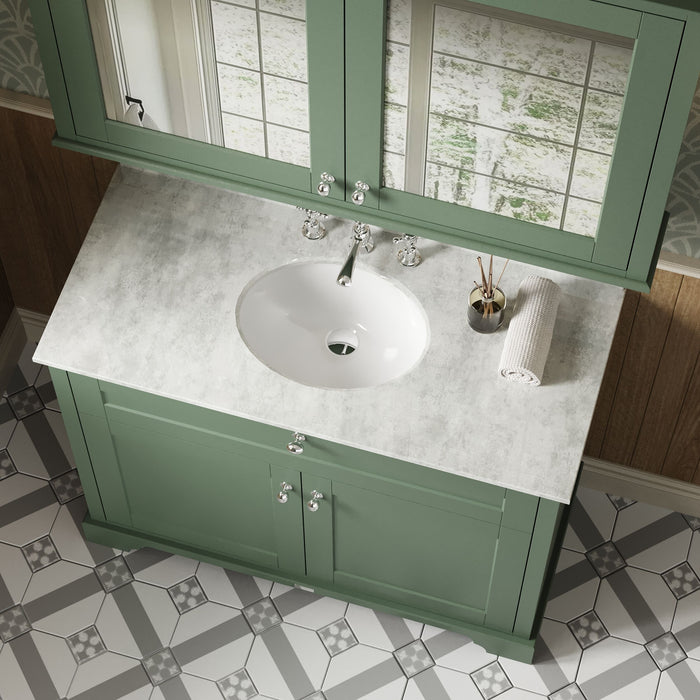 Old London 1000mm Hunter Green 2 Door Floor Standing Cabinet With 3 Tap Holes Marble Basin