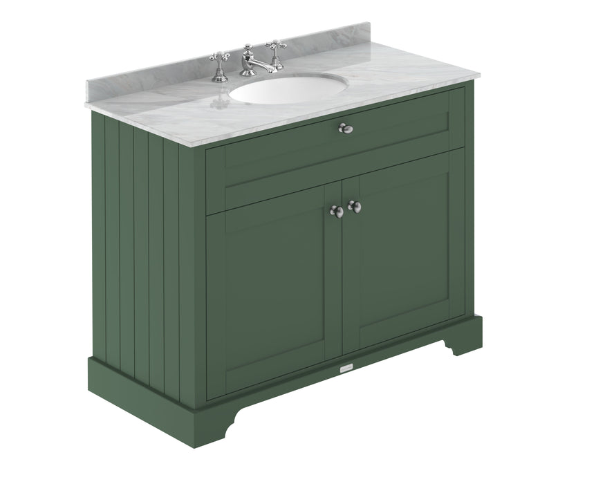 Old London 1000mm Hunter Green 2 Door Floor Standing Cabinet With 3 Tap Holes Marble Basin