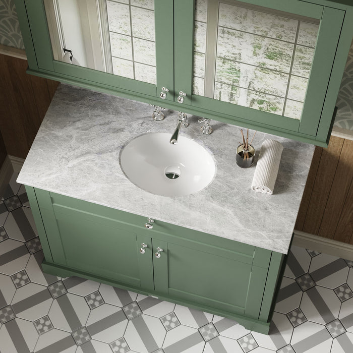 Old London 1000mm Hunter Green 2 Door Floor Standing Cabinet With 3 Tap Holes Marble Basin