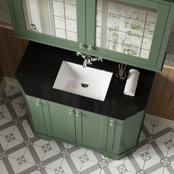 Old London 1000mm Hunter Green 4 Door Floor Standing Angled Vanity Unit With 1 Tap Hole Marble Basin