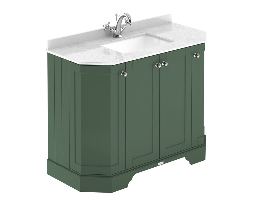 Old London 1000mm Hunter Green 4 Door Floor Standing Angled Vanity Unit With 1 Tap Hole Marble Basin