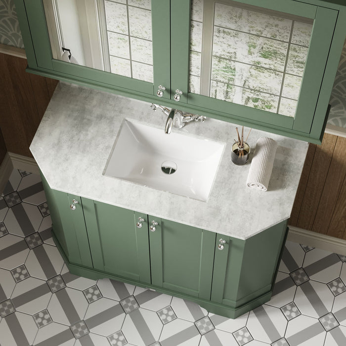 Old London 1000mm Hunter Green 4 Door Floor Standing Angled Vanity Unit With 1 Tap Hole Marble Basin