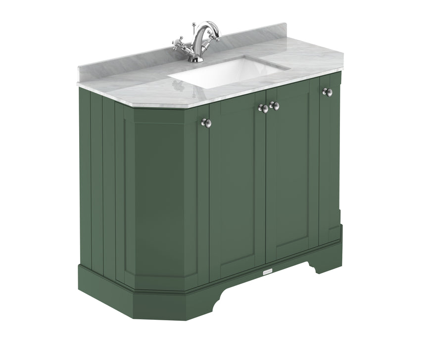 Old London 1000mm Hunter Green 4 Door Floor Standing Angled Vanity Unit With 1 Tap Hole Marble Basin