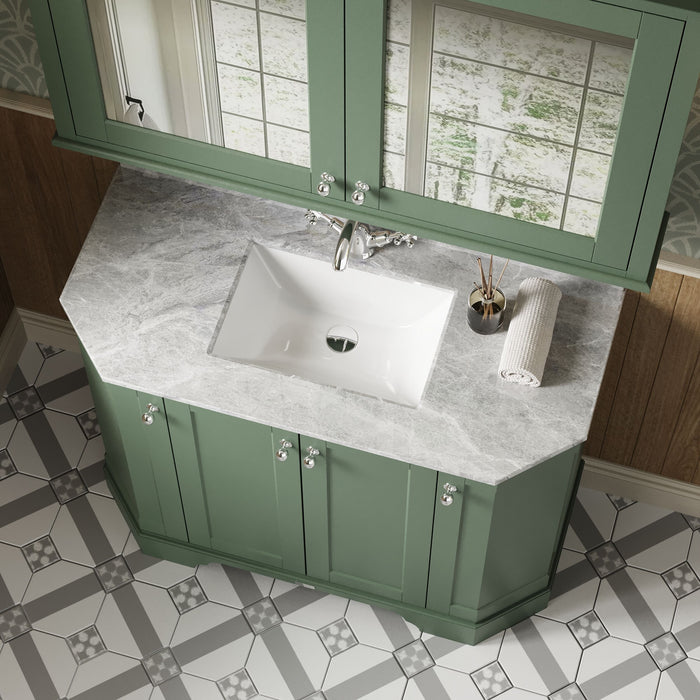 Old London 1000mm Hunter Green 4 Door Floor Standing Angled Vanity Unit With 1 Tap Hole Marble Basin