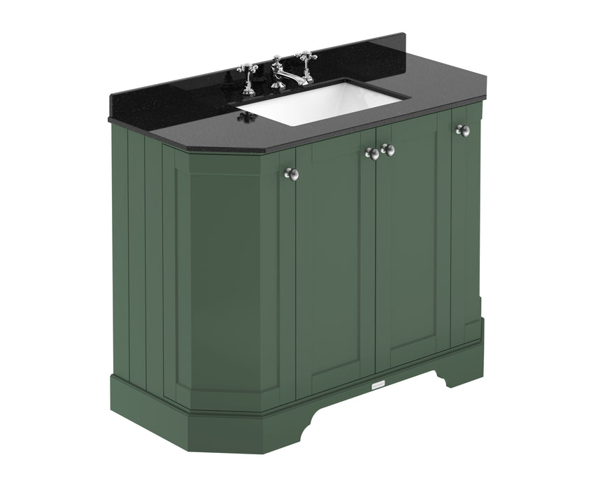 Old London 1000mm Hunter Green 4 Door Floor Standing Angled Vanity Unit With 3 Tap Holes Marble Basin