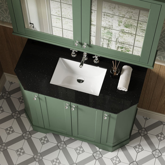 Old London 1000mm Hunter Green 4 Door Floor Standing Angled Vanity Unit With 3 Tap Holes Marble Basin