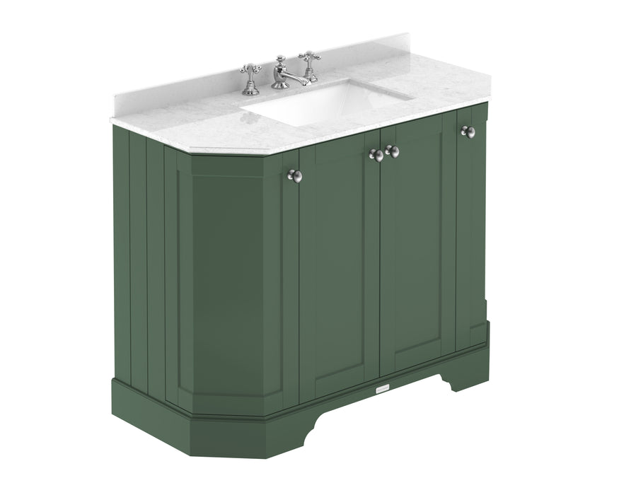Old London 1000mm Hunter Green 4 Door Floor Standing Angled Vanity Unit With 3 Tap Holes Marble Basin