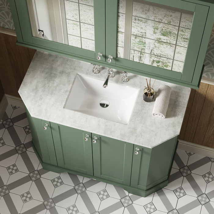 Old London 1000mm Hunter Green 4 Door Floor Standing Angled Vanity Unit With 3 Tap Holes Marble Basin
