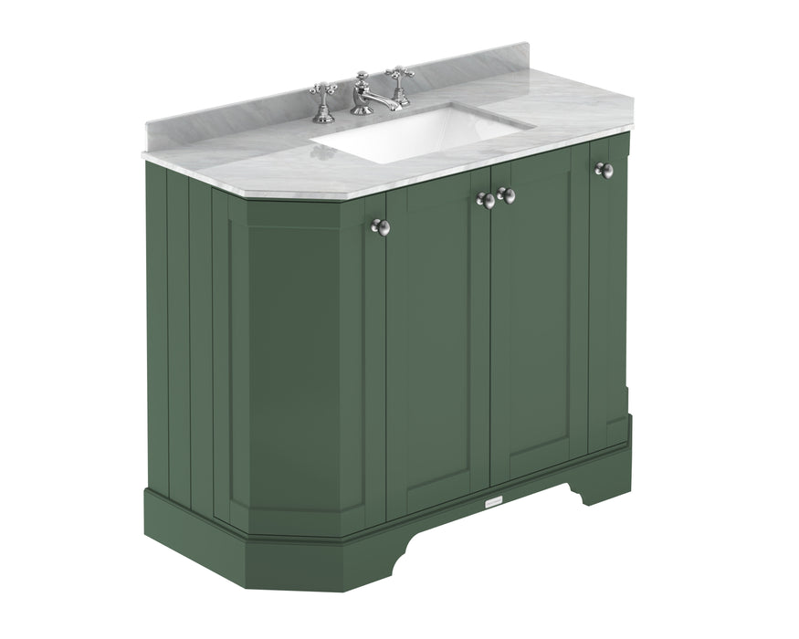 Old London 1000mm Hunter Green 4 Door Floor Standing Angled Vanity Unit With 3 Tap Holes Marble Basin